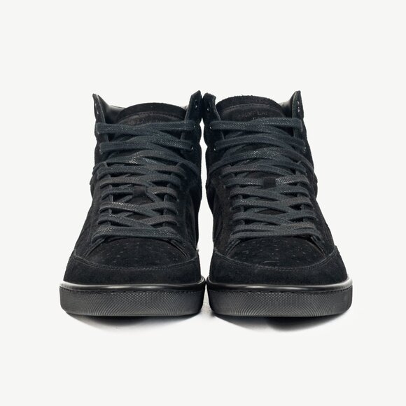 Saint Laurent SL/10H High Black Suede Court Classic High-Top Sneakers - Picture 2 of 12